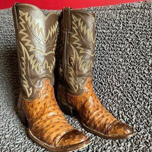 JUSTIN BOOTS 8927 Unisex Exotic Boot with Brown Full Quill Ostrich 7.5D​​​​​​​​